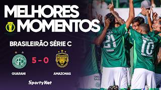 GOLEADA EM CASA E TOPO DA TABELA! Melhores Momentos - Guarani 5 x 0 Amazonas