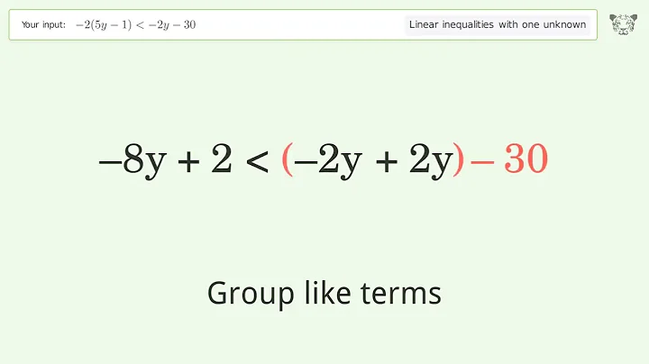 Solving Linear Inequalities: -2(5y-1) is Smaller Than -2y-30