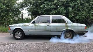 Bmw e21 320/6 rips a fat burnout (barn find)