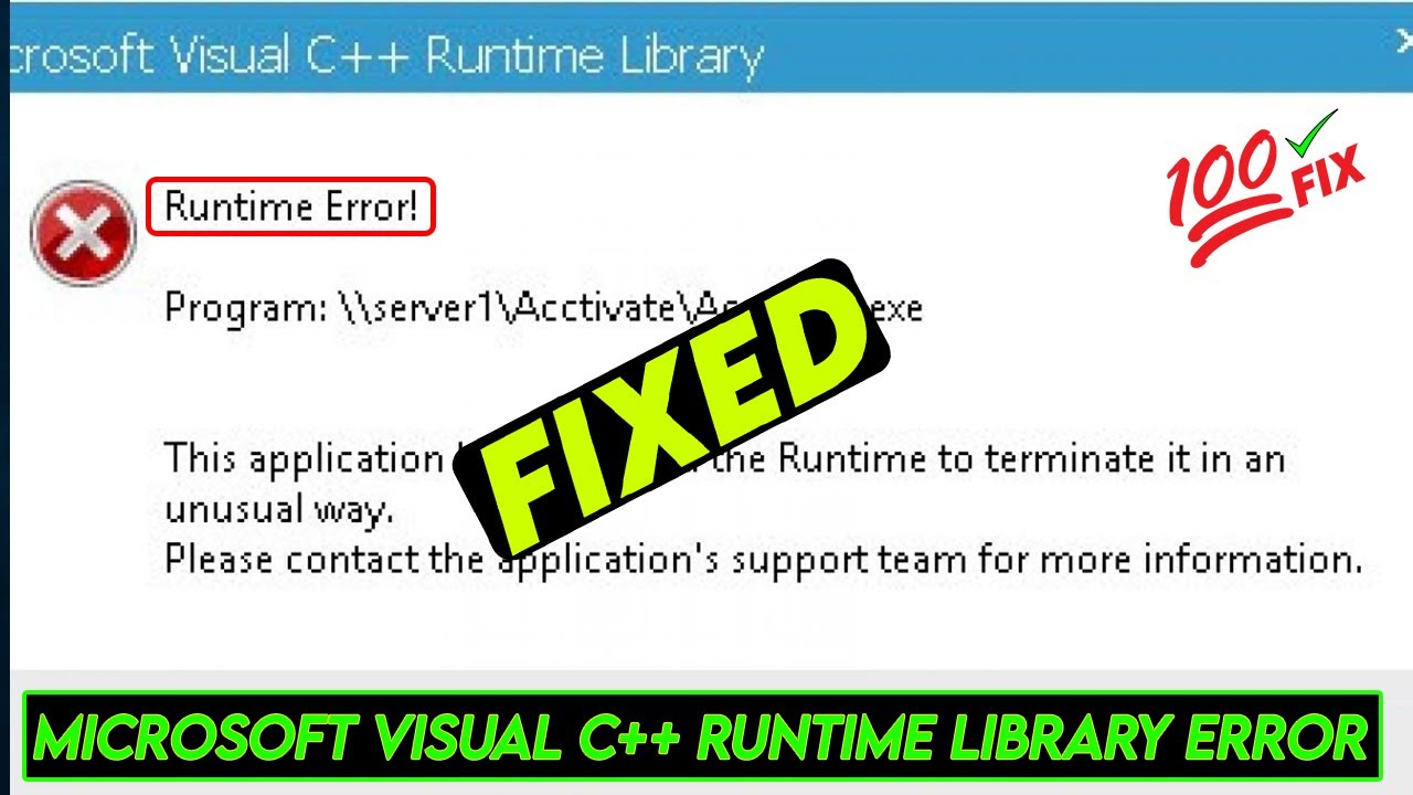 Microsoft Visual C Runtime Library Error Fix Windows Visual C Runtime Library Error Solved Youtube