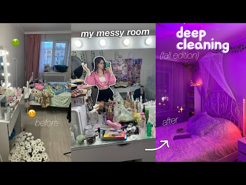 осенняя генеральная уборка в комнате // deep cleaning my messy room *fall edition* 🧺🍂