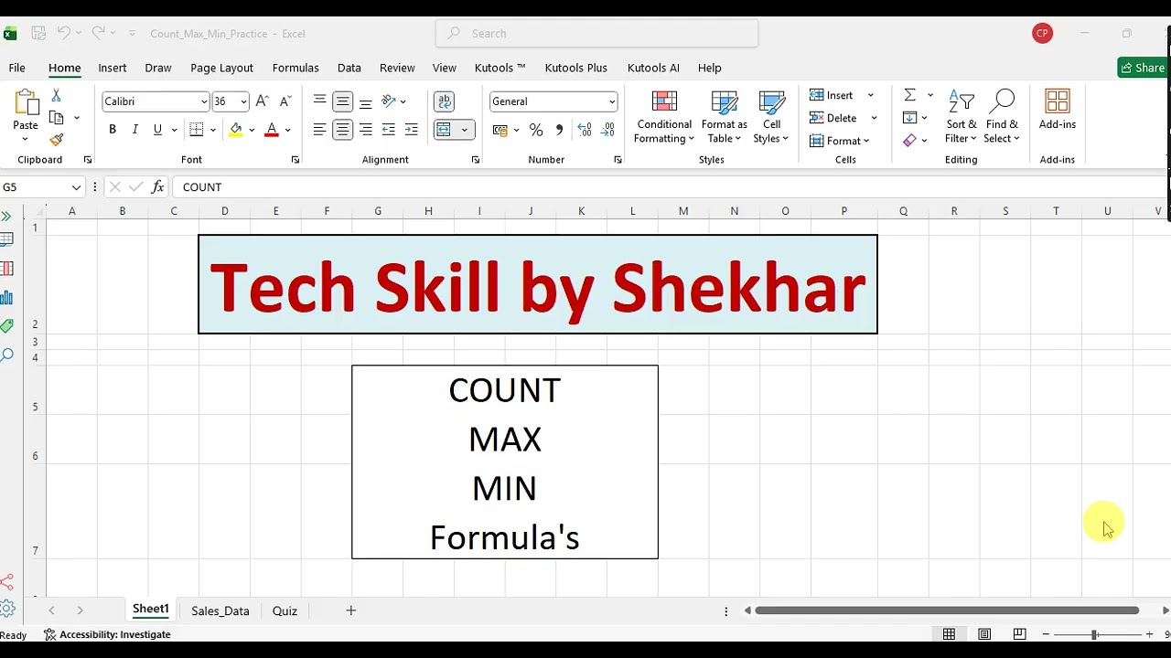 Excel COUNT, MAX, MIN Formula Explained for Beginners | TechSkill by Shekhar