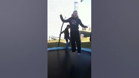 Hannah & Mary doing tricks on trampoline(: