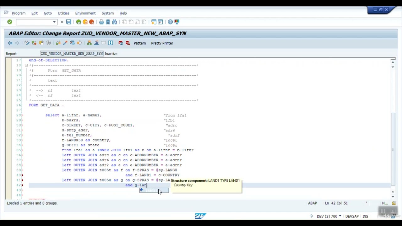 9.  vendor master report with join and new abap syntax