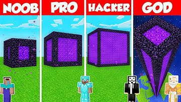 SECRET PORTAL CUBE BASE BUILD CHALLENGE - Minecraft Battle: NOOB vs PRO vs HACKER vs GOD / Animation