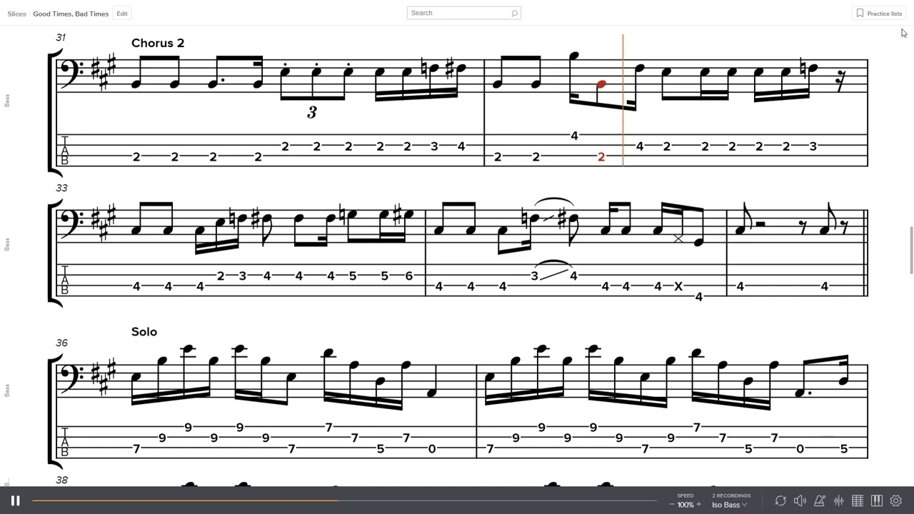 Led Zeppelin - Good Times Bad Times Isolated Bass Tab
