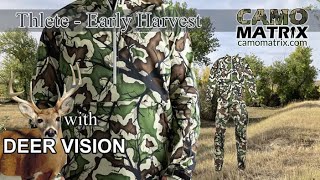 Thlete Early Harvest hunting camo w/ simulated deer vision on 14 Backgrounds.