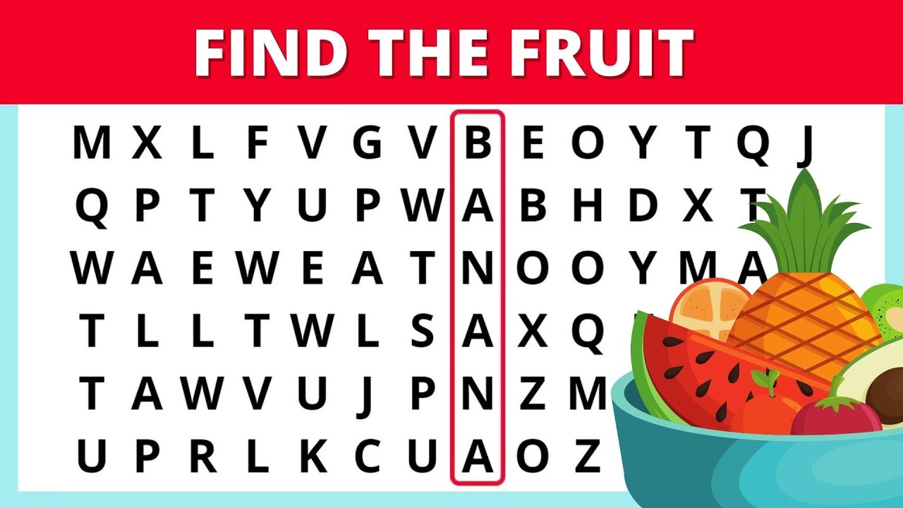 🍏🍑🍒 Fruits Names Quiz | Word Search Game - Fruits | Word Search Puzzles, word puzzles, brain teasers