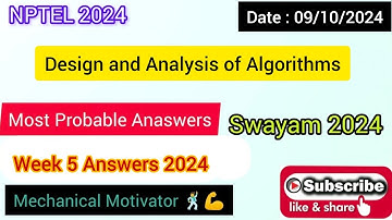 Design and Analysis of Algorithms WEEK 5 Quiz | Assignment 5 Solution | NPTEL | SWAYAM 2024