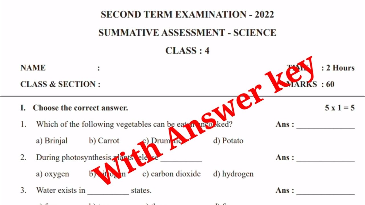 4th standard Science 2nd term summative assessment English medium