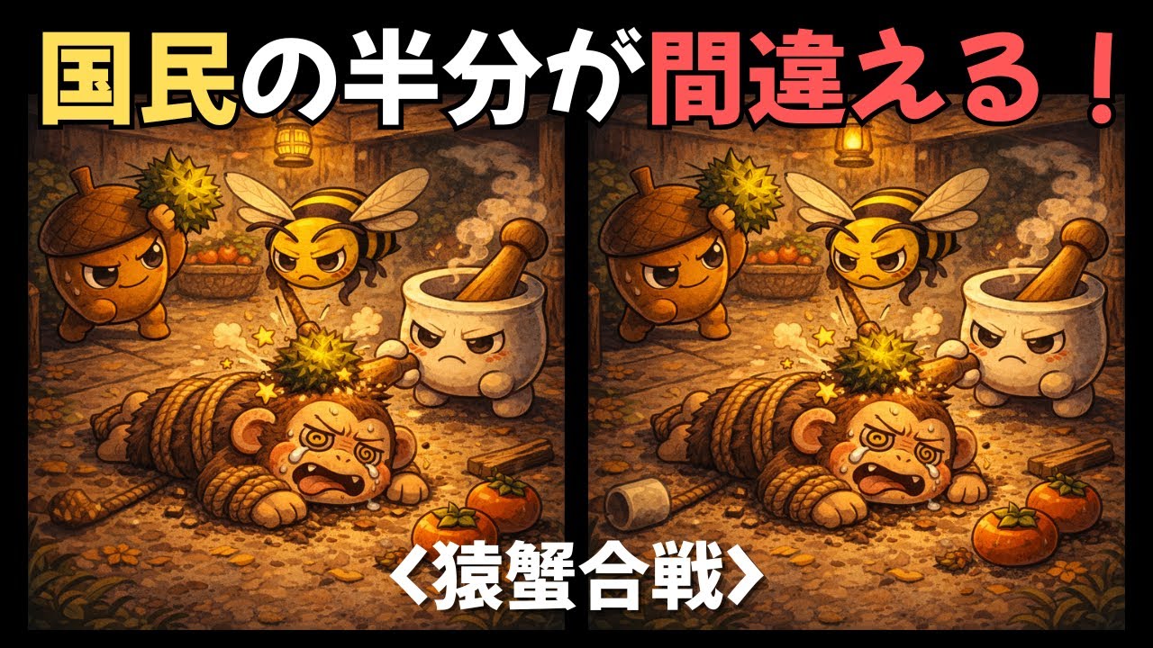 【間違い探し 脳トレ クイズ】国民の半分が間違える！｜猿蟹合戦｜心地よい音楽と一緒に記憶力アップに挑戦｜難易度：上｜#18