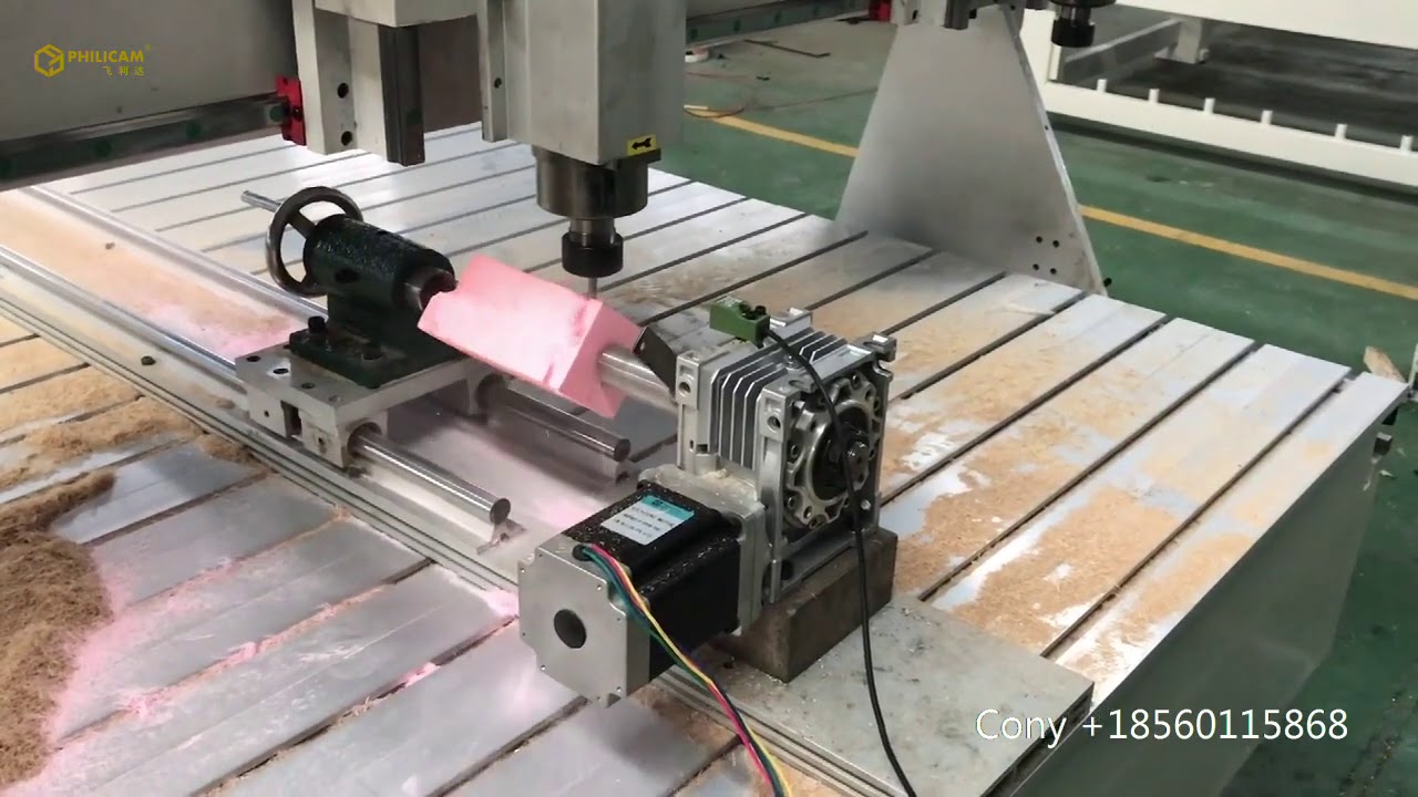 Double head 4 axis cnc router machine with rotary