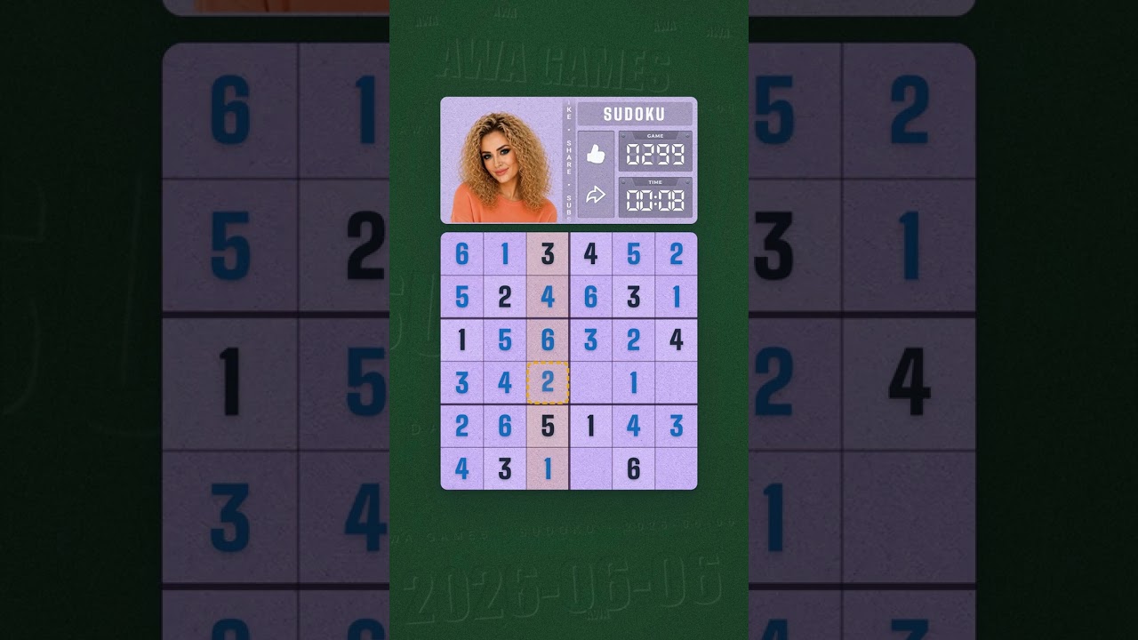 LinkedIn Mini Sudoku #299 solved board for June 6, 2026, 6x6 grid