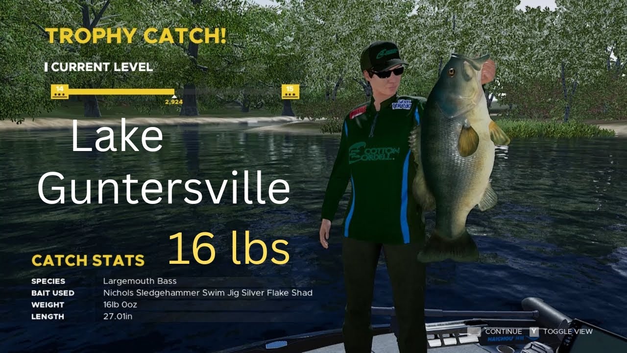 Fishing Sim World Lake Guntersville 16lb Largemouth Bass – Nice!