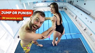 A BLOGGER GIRL tried JUMPING OFF the HIGHEST tower at the swimming pool | SCARY DIVING PUNISHMENT