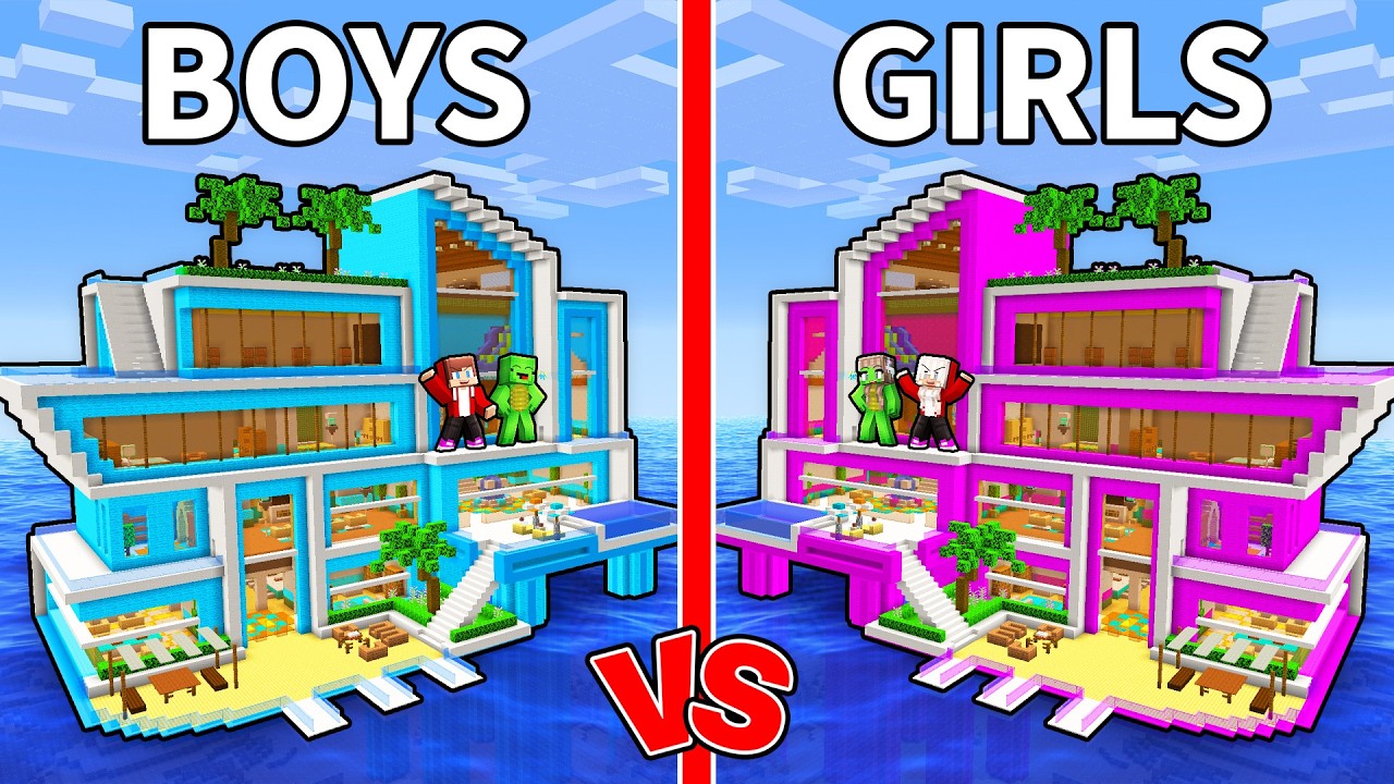 Mikey and JJ: BOYS vs GIRLS Water House: Maizen Minecraft