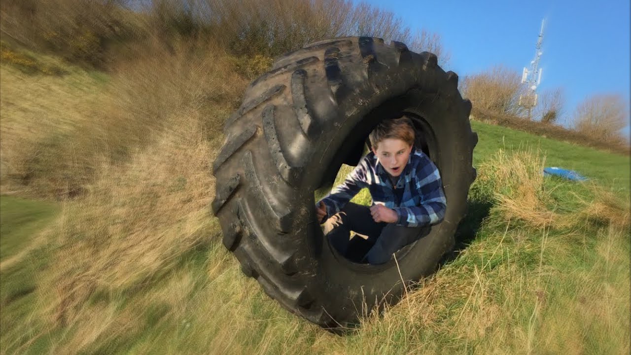 Rolling Downhill Inside A Tractor Tyre! - YouTube