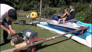 Dad makes Jet Ski (Sea-Doo) ride in the garden to entertain family during home isolation