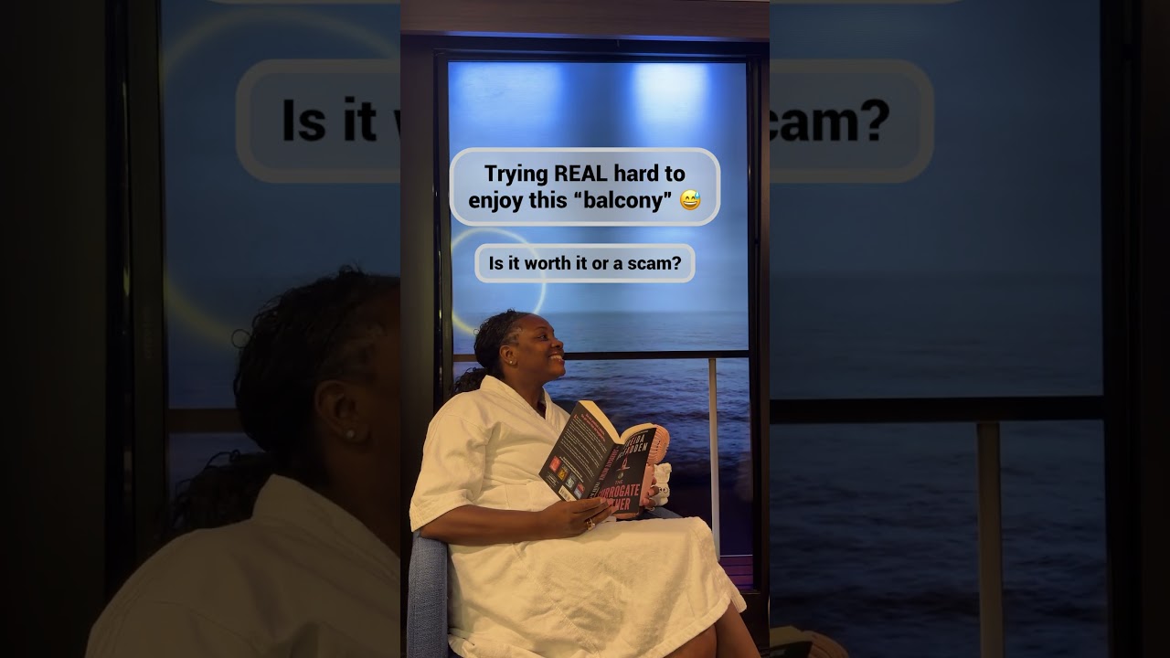 Trying real hard to enjoy this makeshift balcony on this Royal Caribbean virtual balcony cabin 😅🛳️