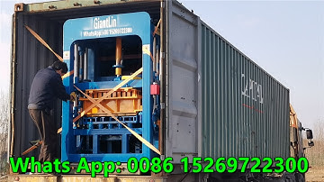Load QT4 18 automatic rectangle paving brick machine and fiber pallet into 40ft container for Africa