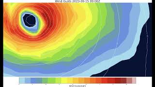 Hurricane Lee - Projected Path and Wind Gusts 230910 12Z GFS