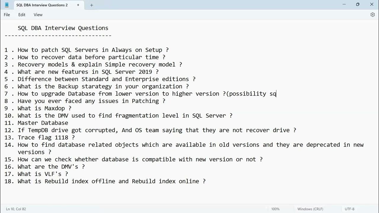 SQL DBA INTERVIEW QUESTIONS @09-Aug-2023 - YouTube