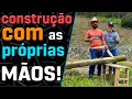 Descascando eucaliptos para o gazebo/rancho e restaurando banco