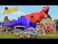 Can the Shining SpiderMan T-Rex beat them all? Winged Spiderman Indominus Rex resists