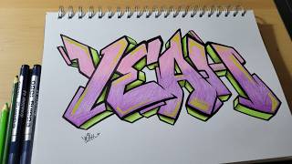 Drawing "YEAH" 3D Graffiti Lettering | Mixed Media Art screenshot 1