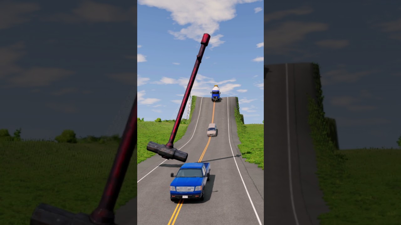 Cars vs Spinning giant hammer 