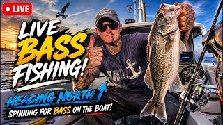 Live Bass Fishing! - Heading North Spinning For Bass On The Boat!