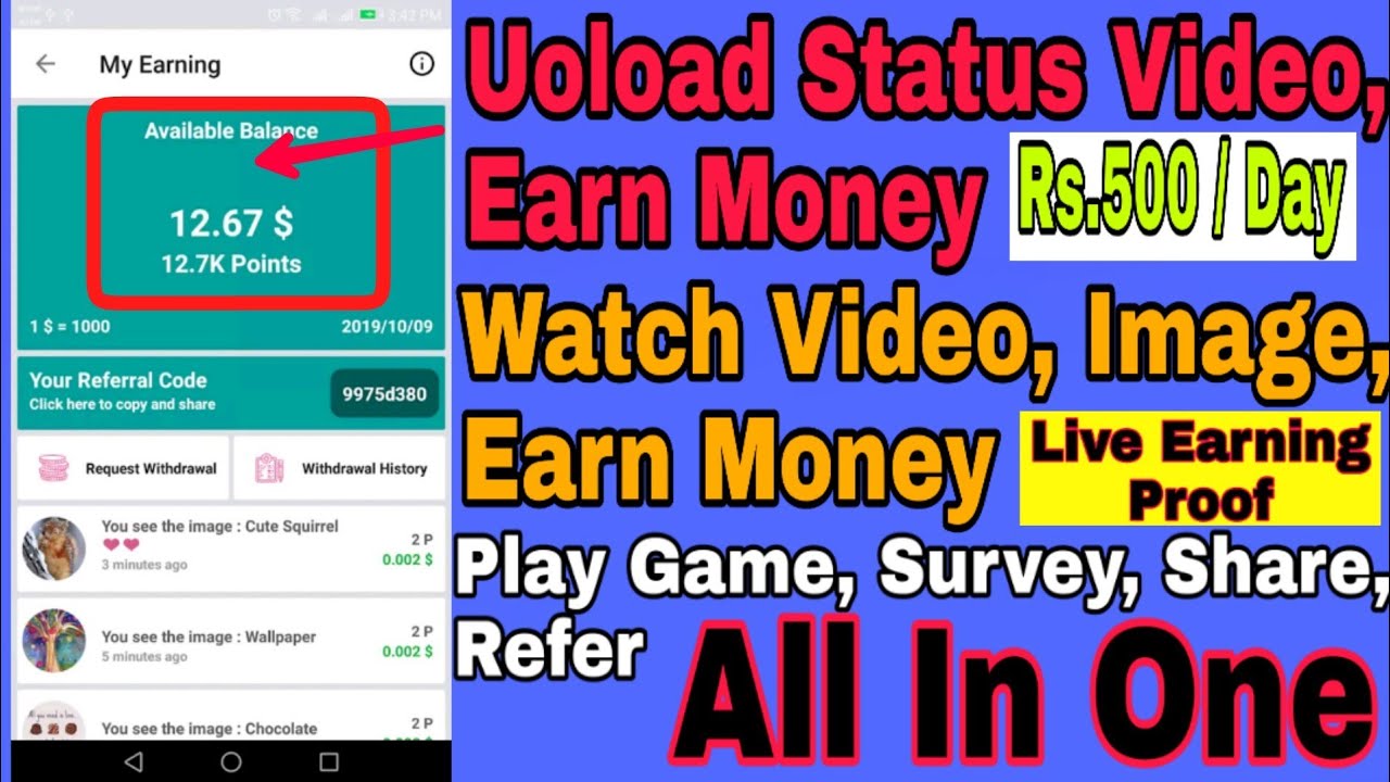 Daily status earn money online watch video earn money play game