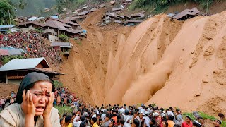 Massive landslides hit a village, plunging hundreds of houses underground in Sumatra, Indonesia