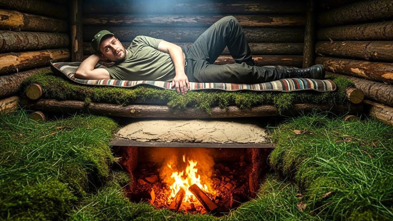 Build a cozy underground shelter with warm clay, Bushcraft Shelter ...