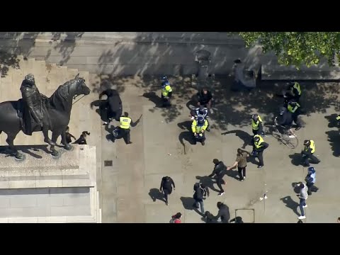 Aerial footage shows Far-Right protesters clashing with police in Trafalgar Square