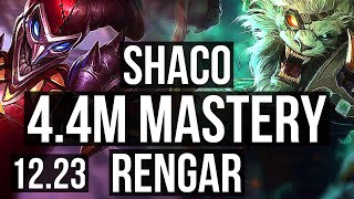 SHACO vs RENGAR (JNG) | 4.4M mastery, 7 solo kills, 1500+ games, Legendary | EUW Master | 12.23