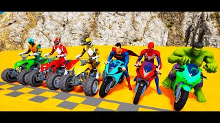 Homem Aranha e Heróis com Desafio com MOTOS na RAMPA - HULK, SUPER MAN e MOTOS off-road - GTA V