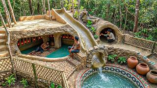 180 Days Building a 2-Story Bamboo Villa with Underground Pool & Curved Slide Using Primitive Tools