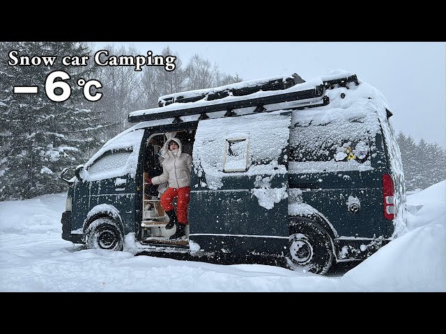 ［大雪/寒波］夜中の吹雪に凍えるハイエース車中泊...幻のアレを求め吹雪の中でも旅をする車中泊女子snow car camping