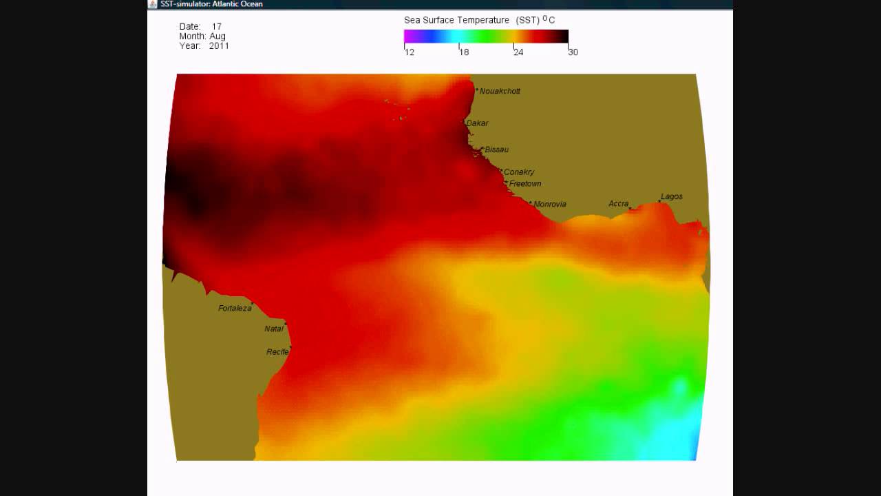 Atlantic Ocean surface temperature - YouTube