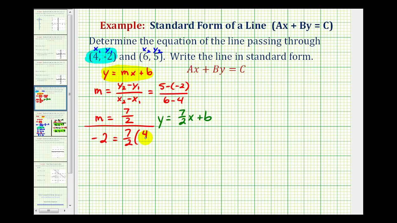 Ex 2: Find the Equation of a Line in Standard Form Given Two Points - YouTube