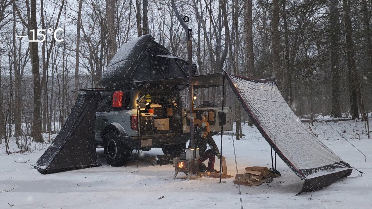 Winter Camping in Frozen Mountain Covered in Ice and Snow [ Living out of my Bronco, ikamper, ASMR ]