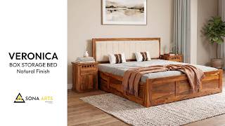 Veronica Sheesham Wood with Storage Box |Cushioned Upholstered Headboard | Natural Finish |Sona Arts