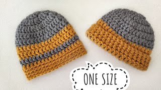 💚 Простая шапка крючком для начинающих  / Crochet hat  / шапка с отворотом