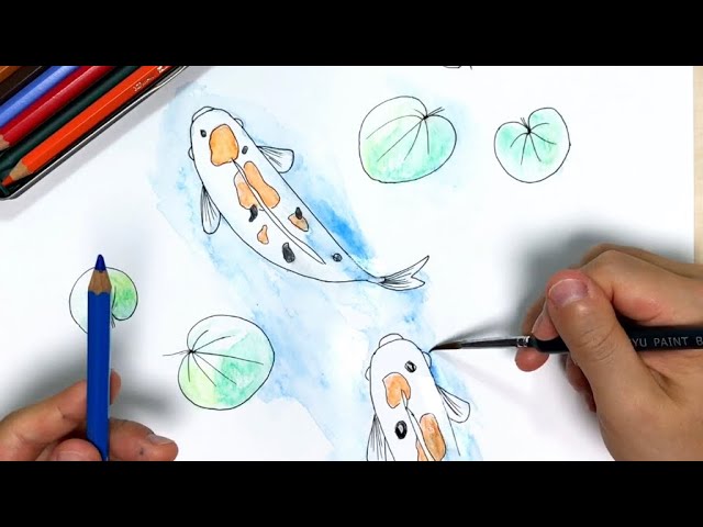 鯉2 ペン画と色鉛筆の絵の描き方簡単イラスト Youtube