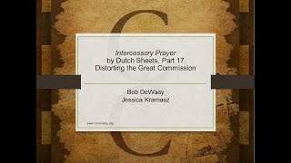 Distorting the Great Commission
In this episode Bob and Jessica refute Dutch Sheets’ claim that Psalm 110 is about our partnership with Christ. They show that Jesus reigns from heaven throughout the church age, and that the defeat of the enemy does not come through the church. They go on to discuss dominion theology and show that it distorts the Great Commission. They also discuss NAR meetings both past and present, including an upcoming Global Prophetic Summit that promises miracles and supernatural manifestations. Bob clearly states that experiences and feelings are not the way to determine if something is from God. We must stand on objective truth from God’s Word.
A Review of Intercessory Prayer by Dutch Sheets, Part 17
This is a critique of Intercessory Prayer by Dutch Sheets, Bethany House, 1996.
Copyright Disclaimer: Under Section 107 of the Copyright Act 1976, allowance is made for fair use for purposes such as criticism, comment, news reporting, teaching, scholarship, and research. Fair use is a use permitted by copyright statute that might otherwise be infringing. Distorting the Great Commission