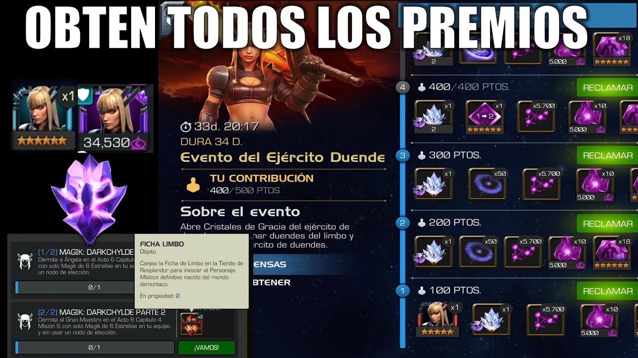 COMO OBTENER TODOS LOS PREMIOS DEL EVENTO EJERCITO DUENTE-7⭐ FREE + MAGIK 6⭐FREE + FICHAS LIMBO MCOC