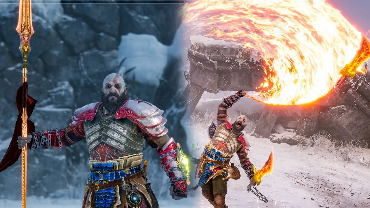 Kratos Blades of Chaos vs Draupnir Spear God of War Ragnarok YouTube