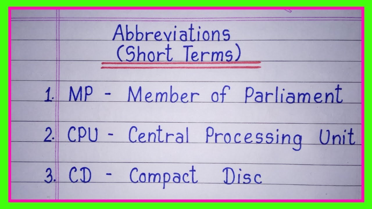 Abbreviations(Short Terms)/Full form and short forms in english/Full Form 