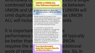 UNION vs UNION ALL in SQL Explained in 30 Seconds | SQL Interview Question